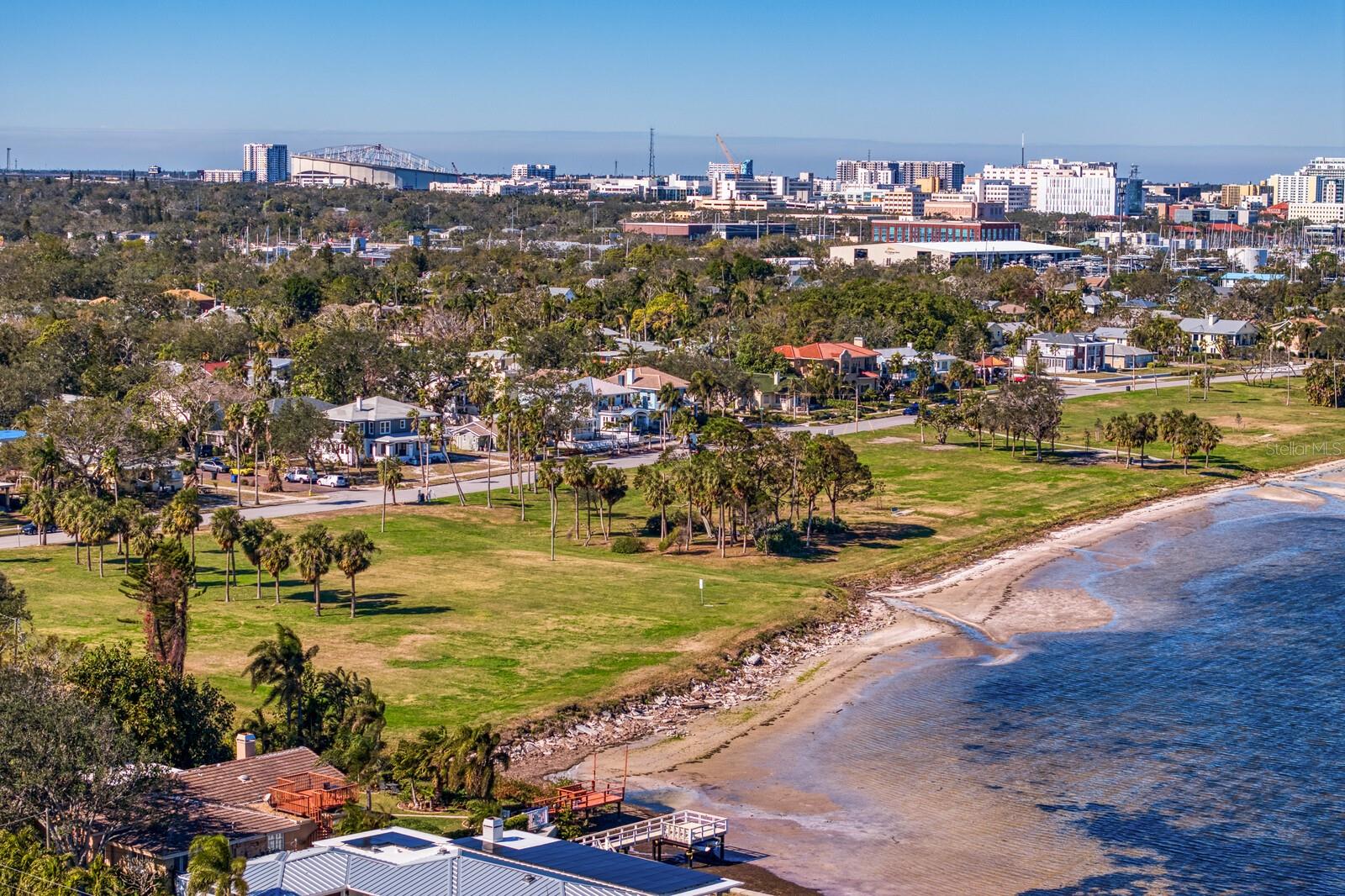 Lassing Park is a dog-friendly beach with skyline views of downtown St. Petersburg