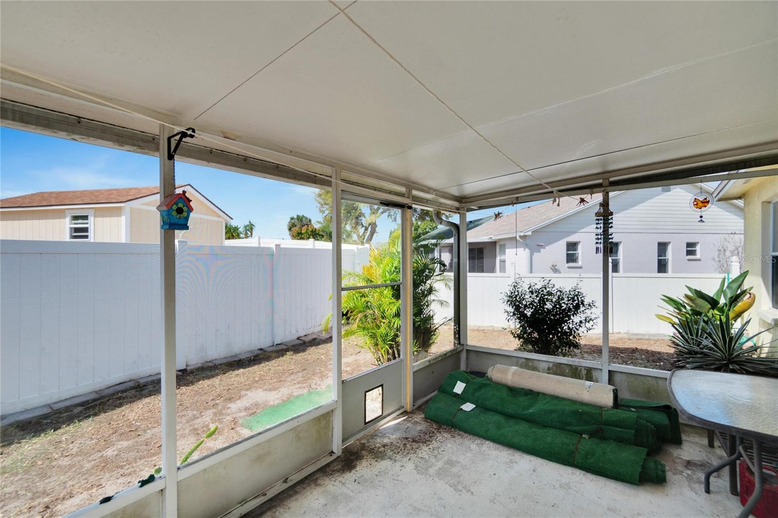 Rear Porch.  Turf has been put in back yard