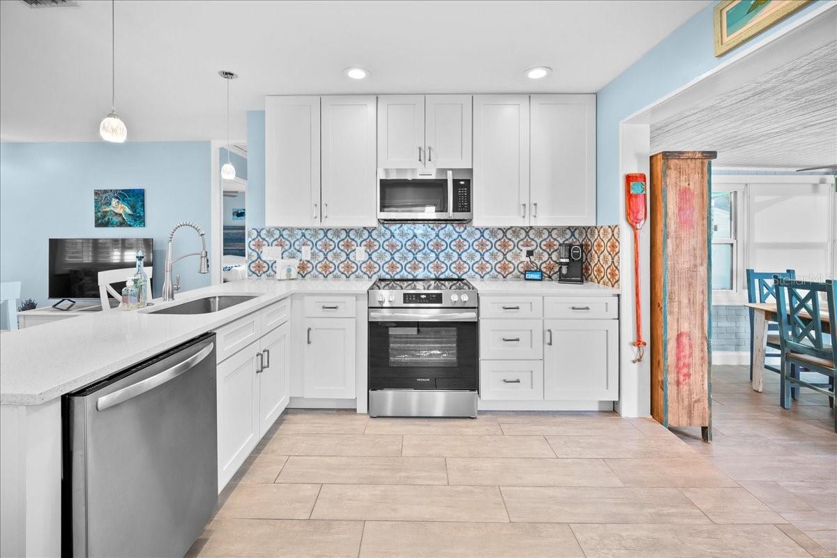 Modern Kitchen, open space, great back splash!