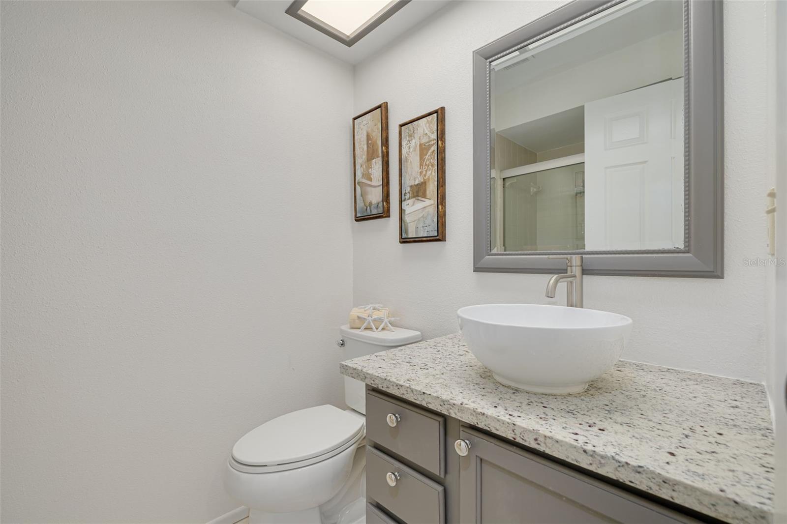 New sink, faucet and granite counters in hall bathroom!