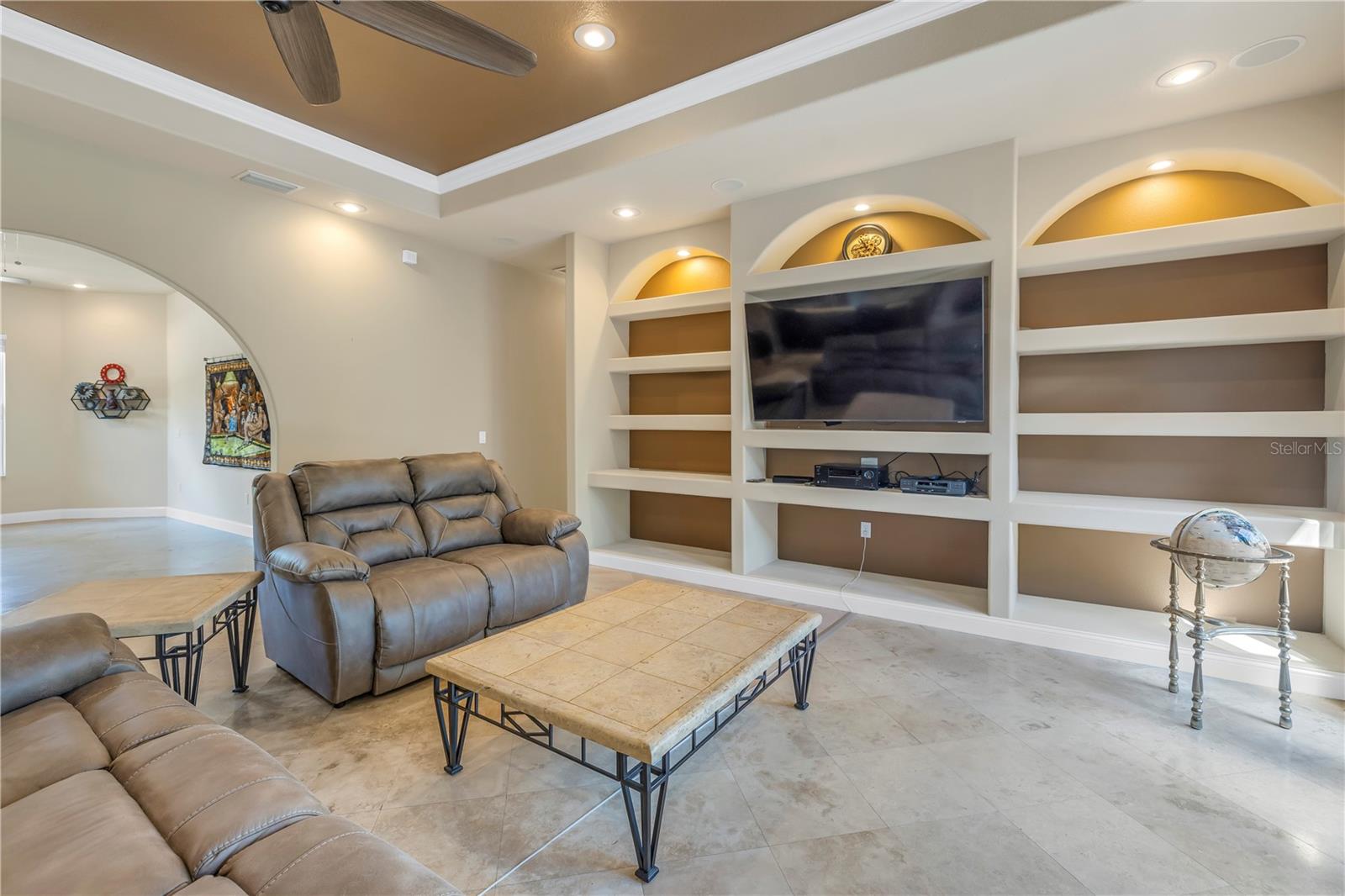 Family room with built-ins