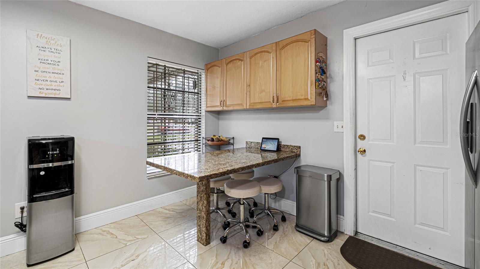 A built-in dining nook with ample seating for four.