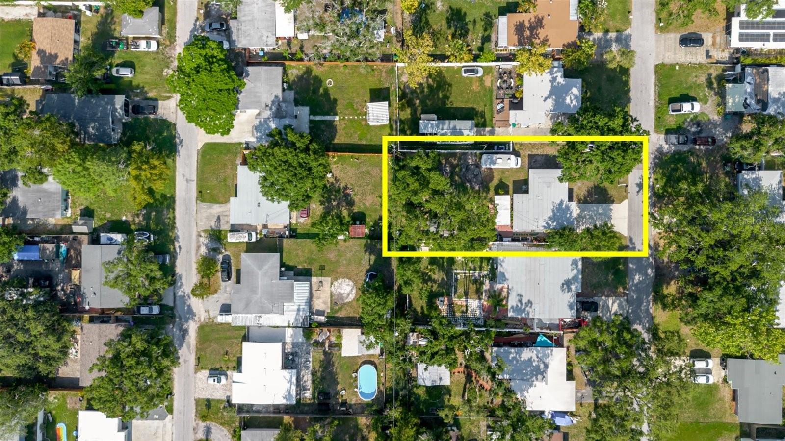 Aerial View of Lot - Property Outlined in Yellow