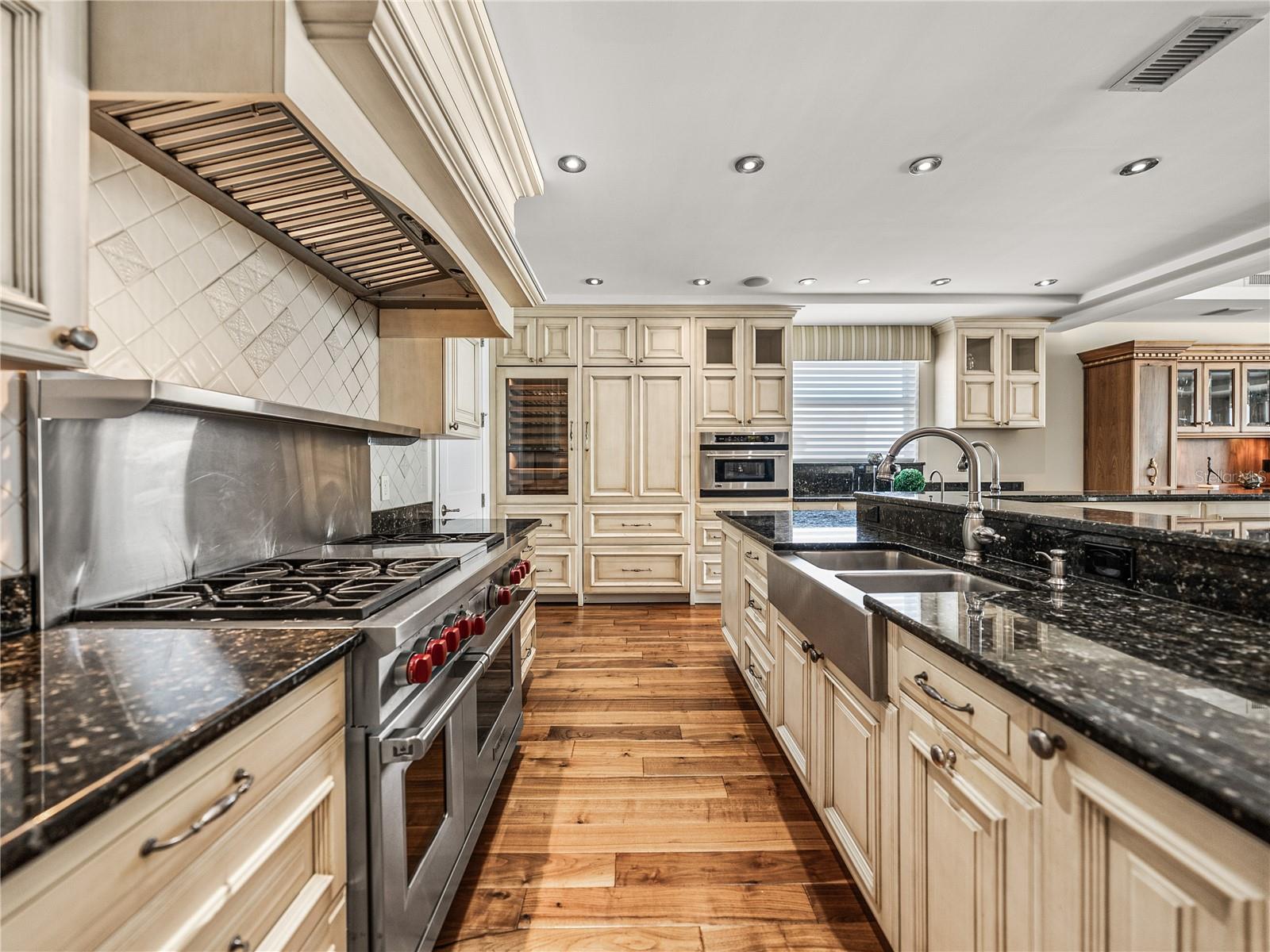 The solid-wood cabinetry hosts an incredible amount of storage space.