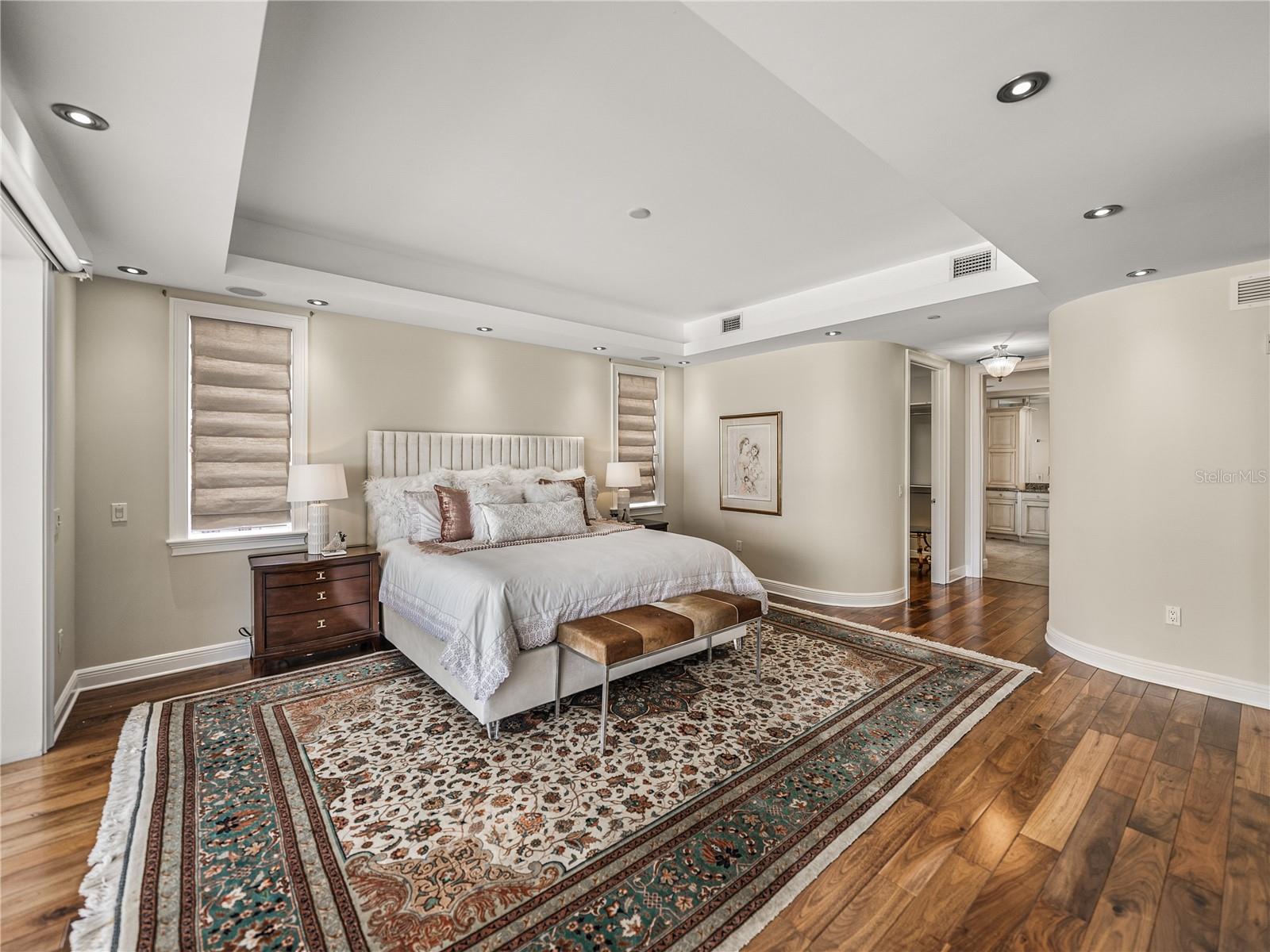 From this vantage point, you can see the hallway leading to the primary bath, which has a walk-in closet on both sides.