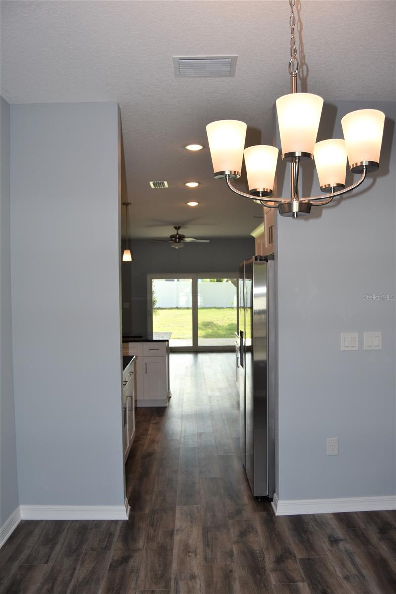 View from the dining room to the kitchen