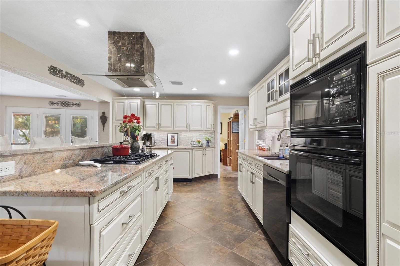 The kitchen has lots of counter and cabinet space.