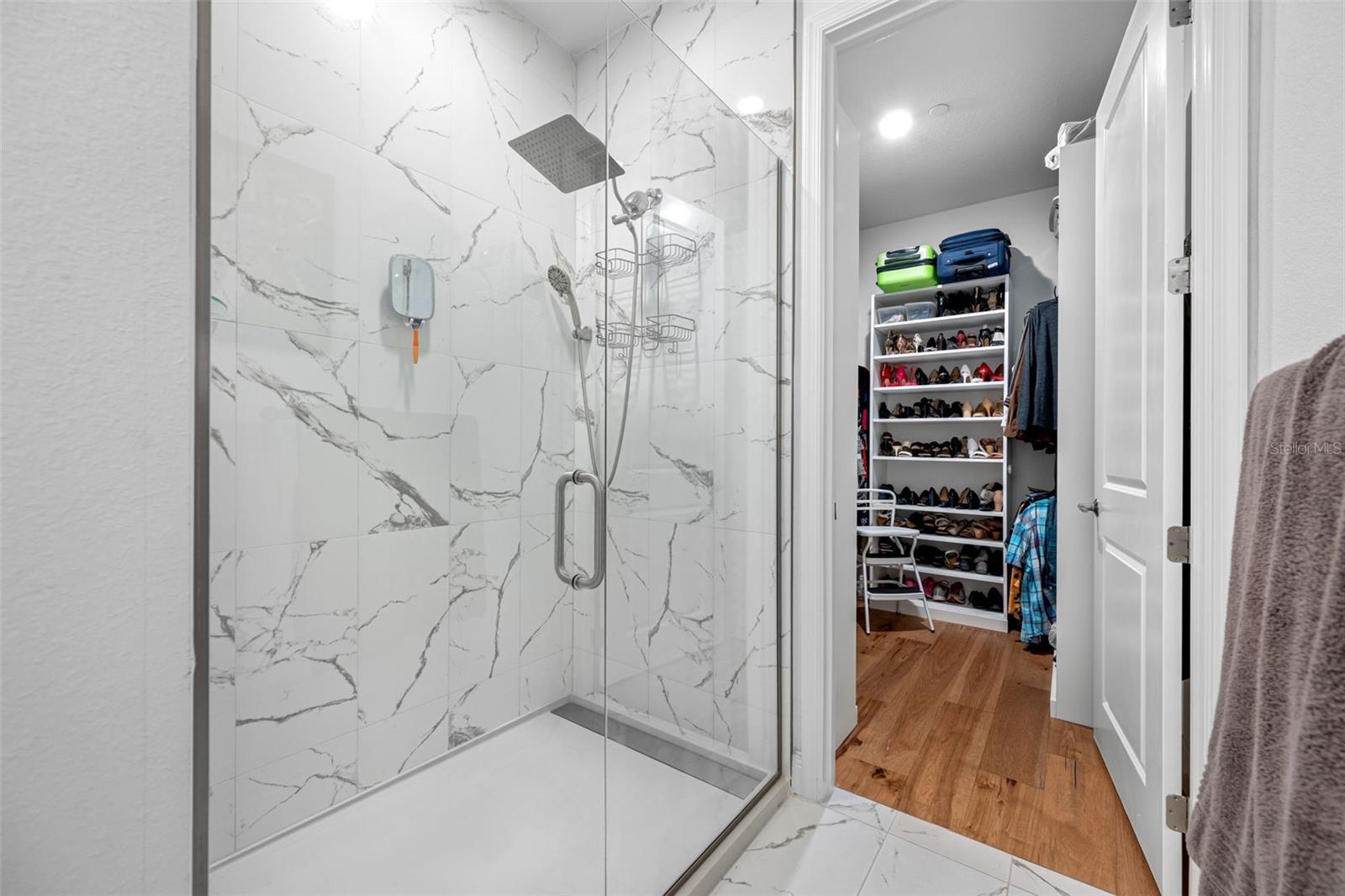 Porcelain tiled walk-in shower