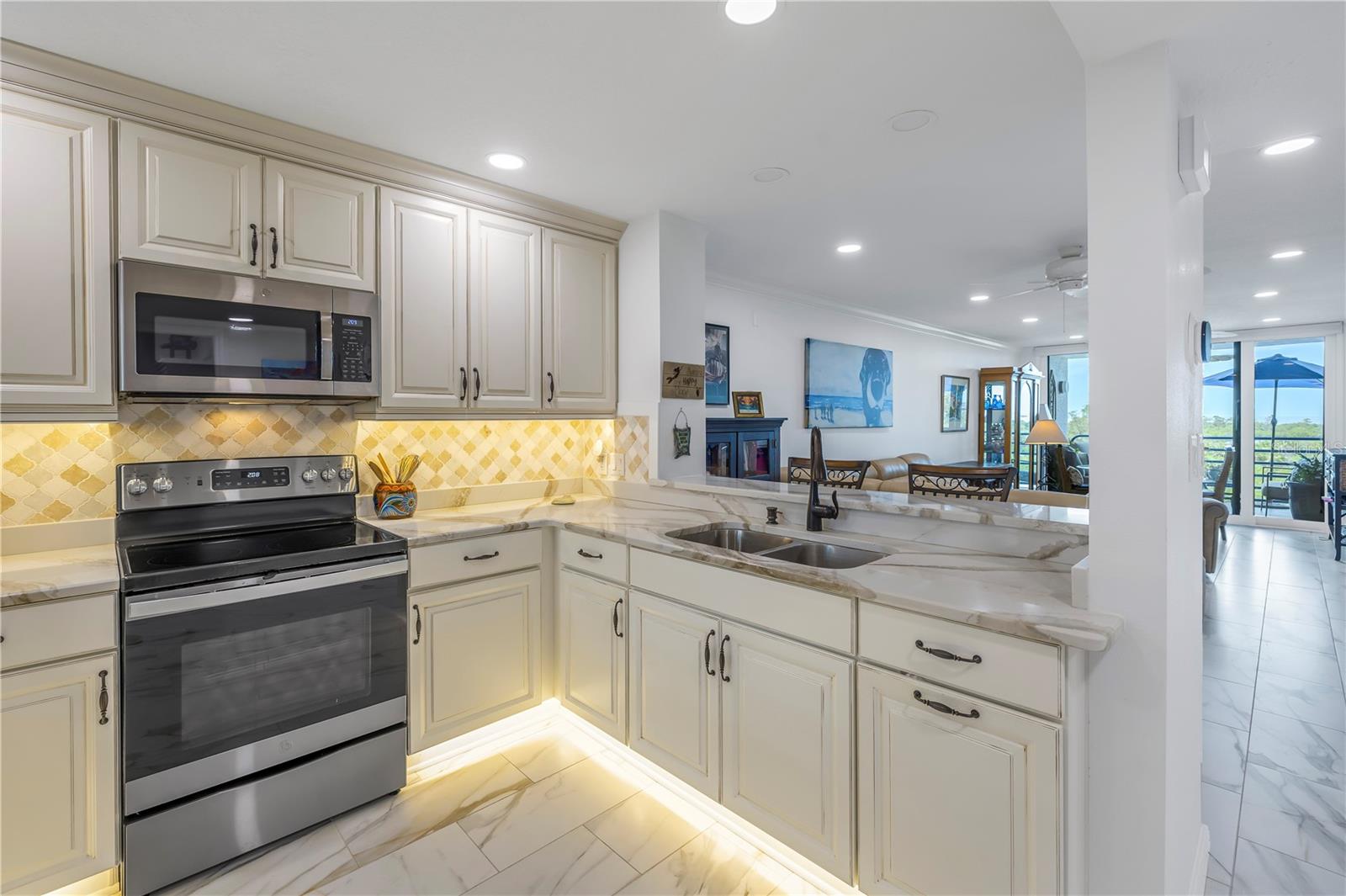 Kitchen with recessed lighting