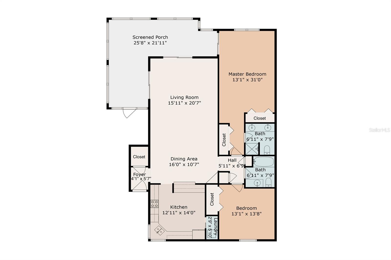 Floor plan with room sizes measured but deemed approximate