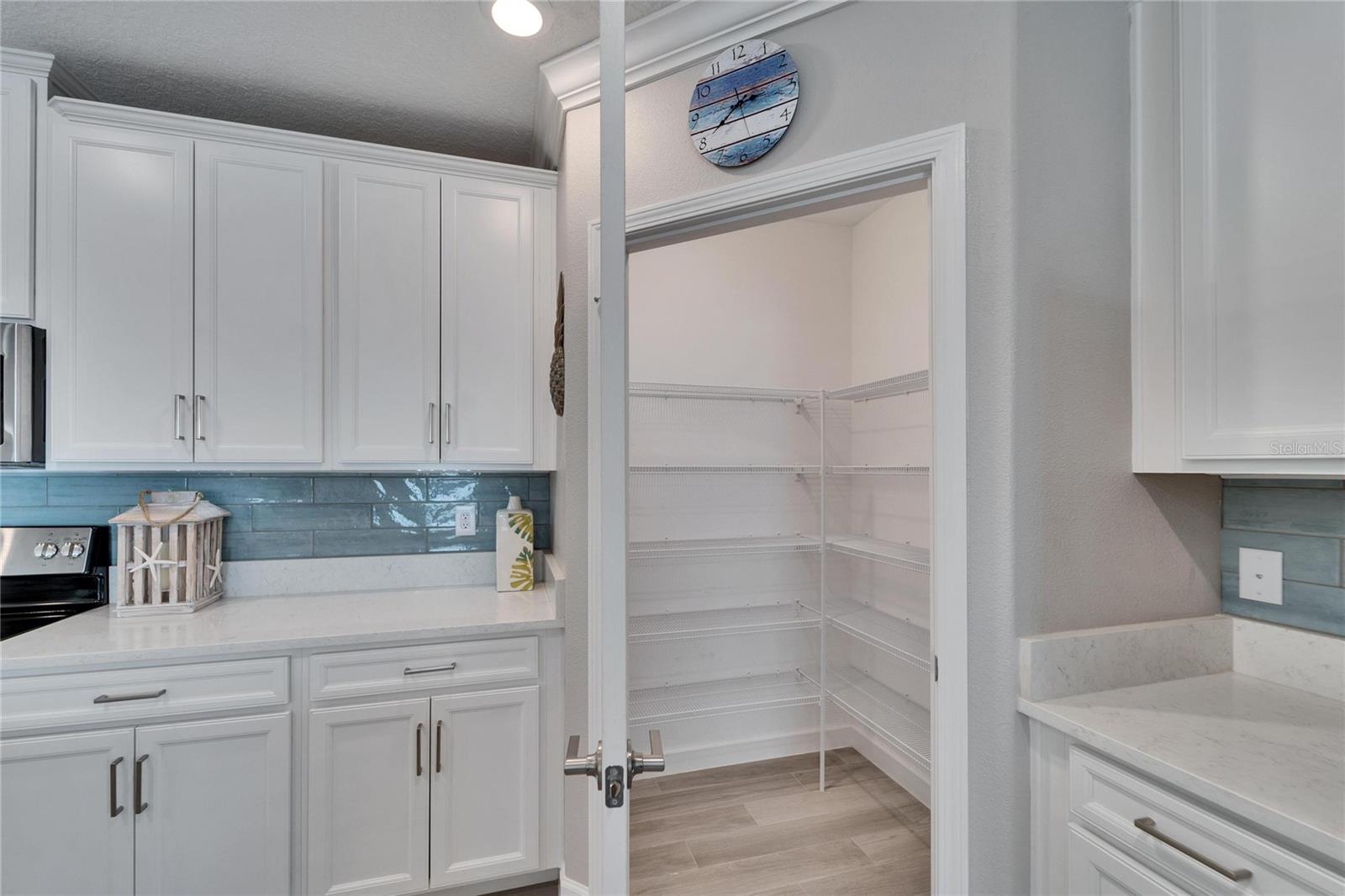 The kitchen has a ton of storage with in all the cabinets, also a large walk in pantry.