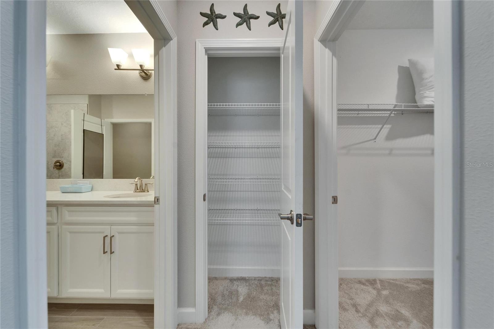 Linen closet.  Large walk in closet to the right.