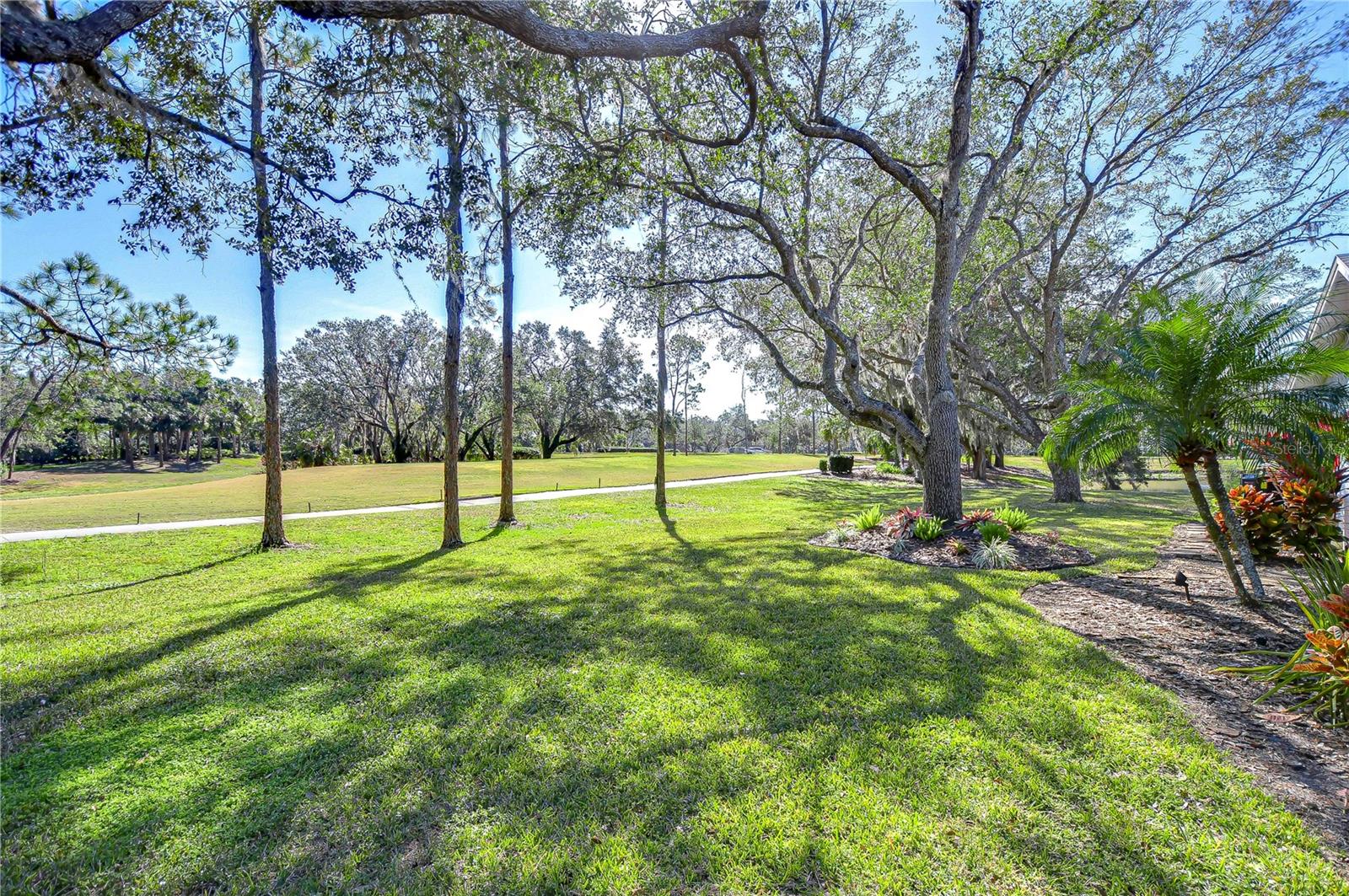 Mature trees grace the property