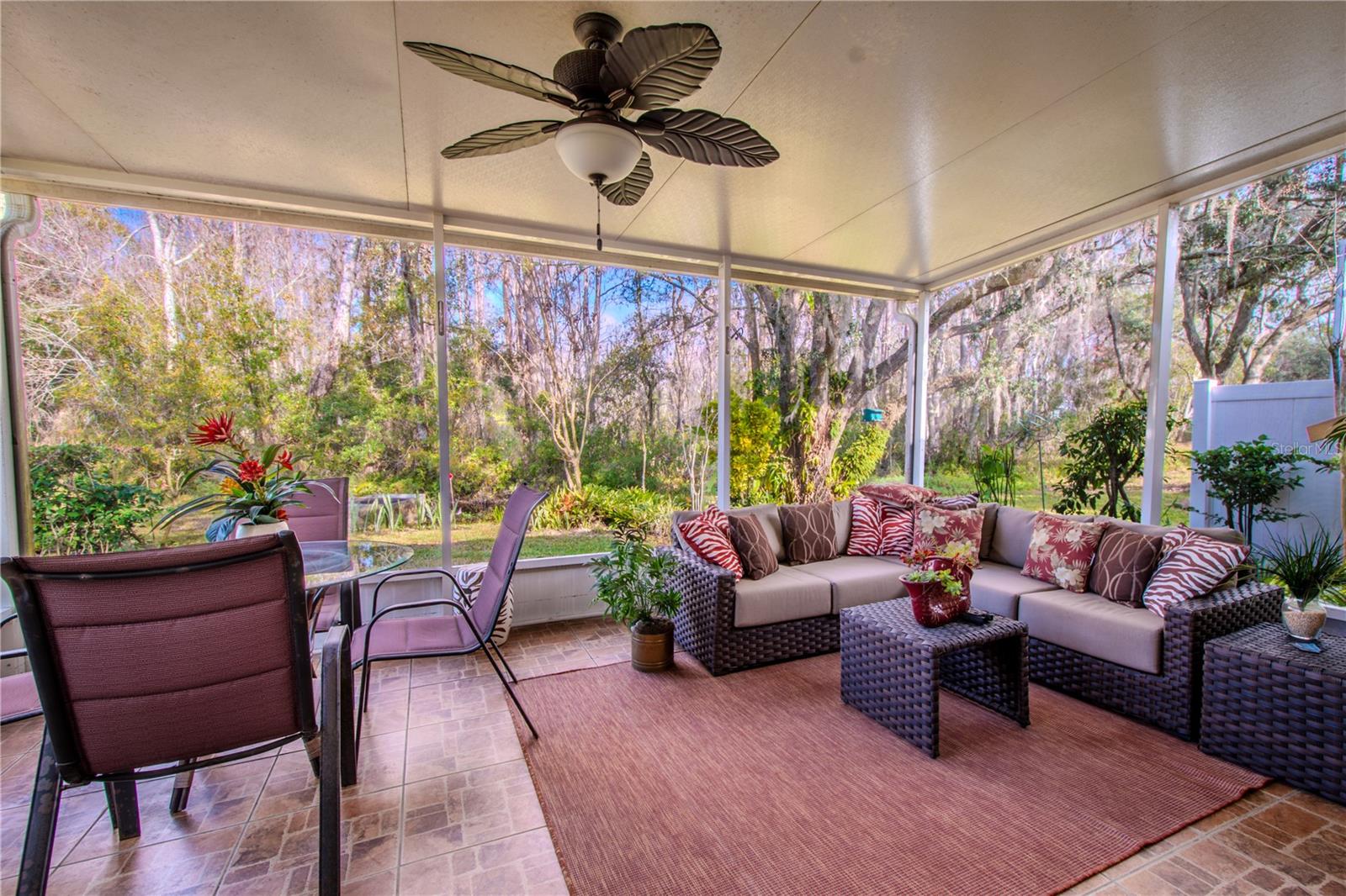 The lanai is a relaxing oasis, and has a beautiful view of the conservation.