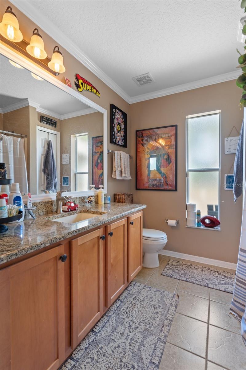 There is a tub/shower combo in the guest bathroom