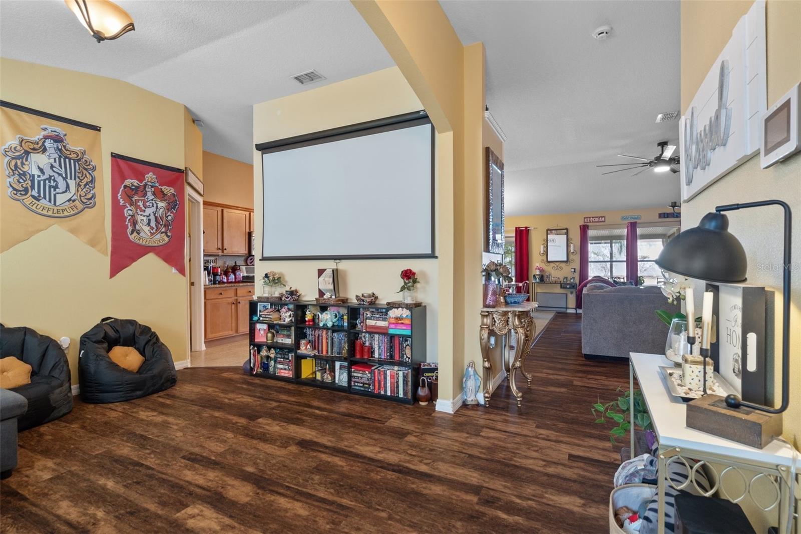 View from the front door, notice the waterproof vinyl plank wood floors