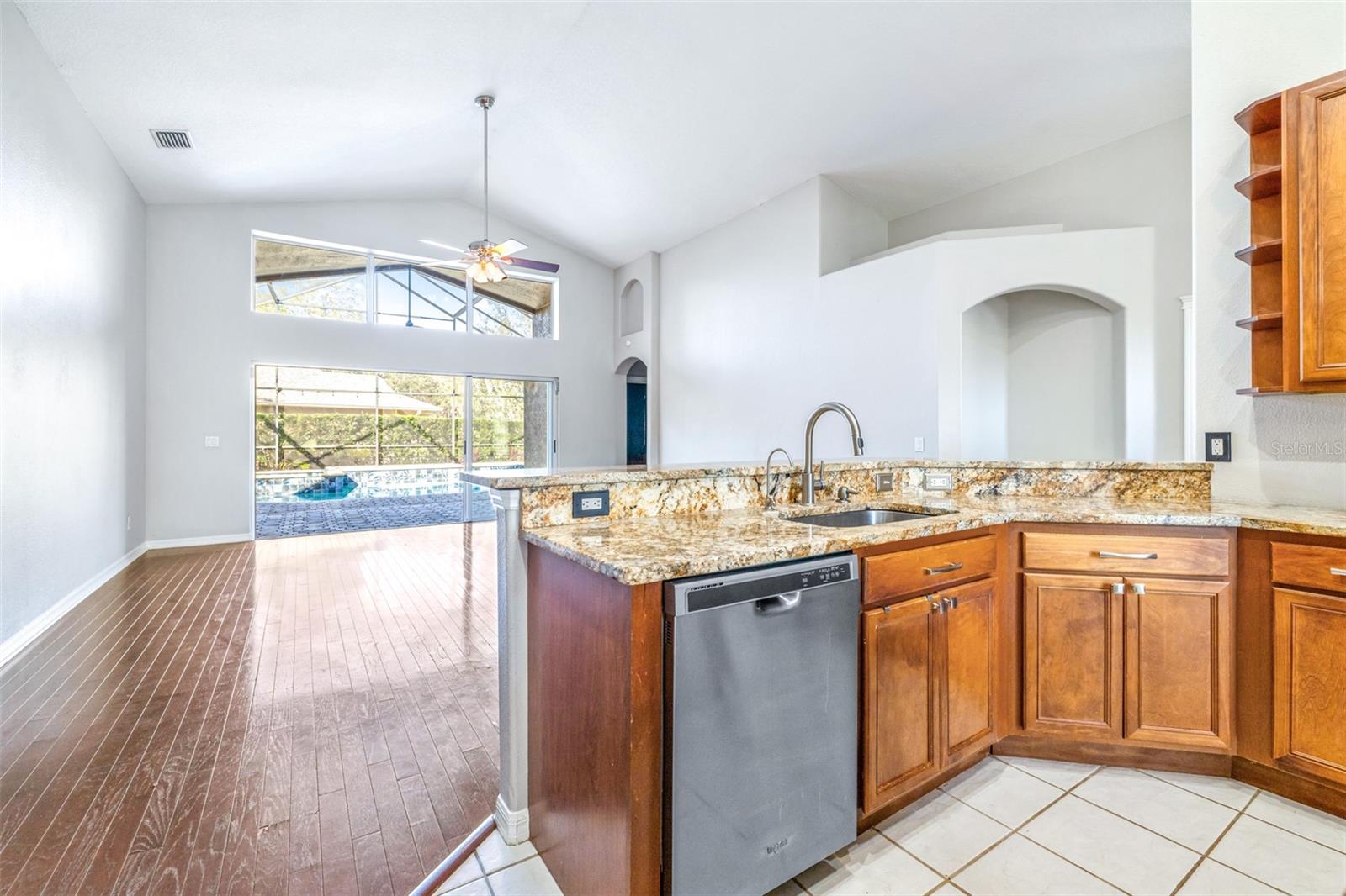 Living room overlooking kitchen