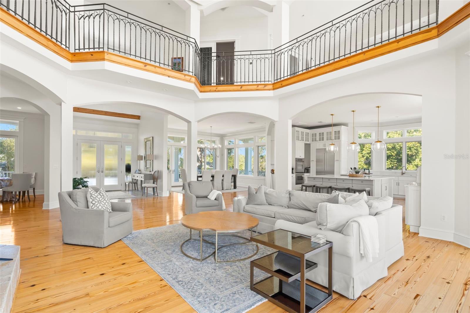 Main living room with cathedral ceilings