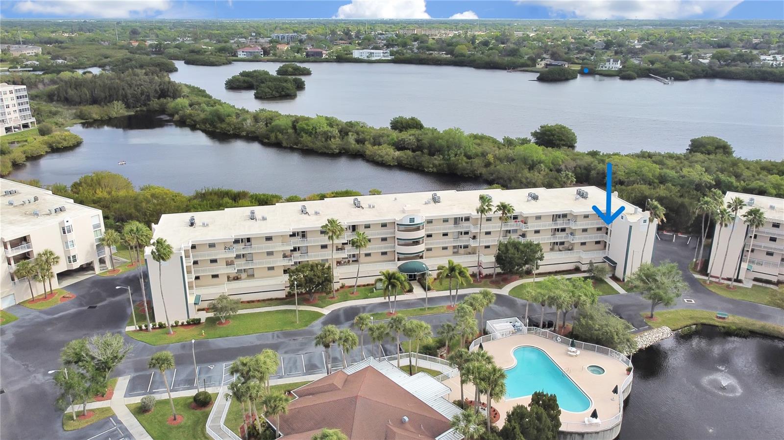 Building III is directly across the street from the clubhouse and pool. Arrow indicates unit's prime location!