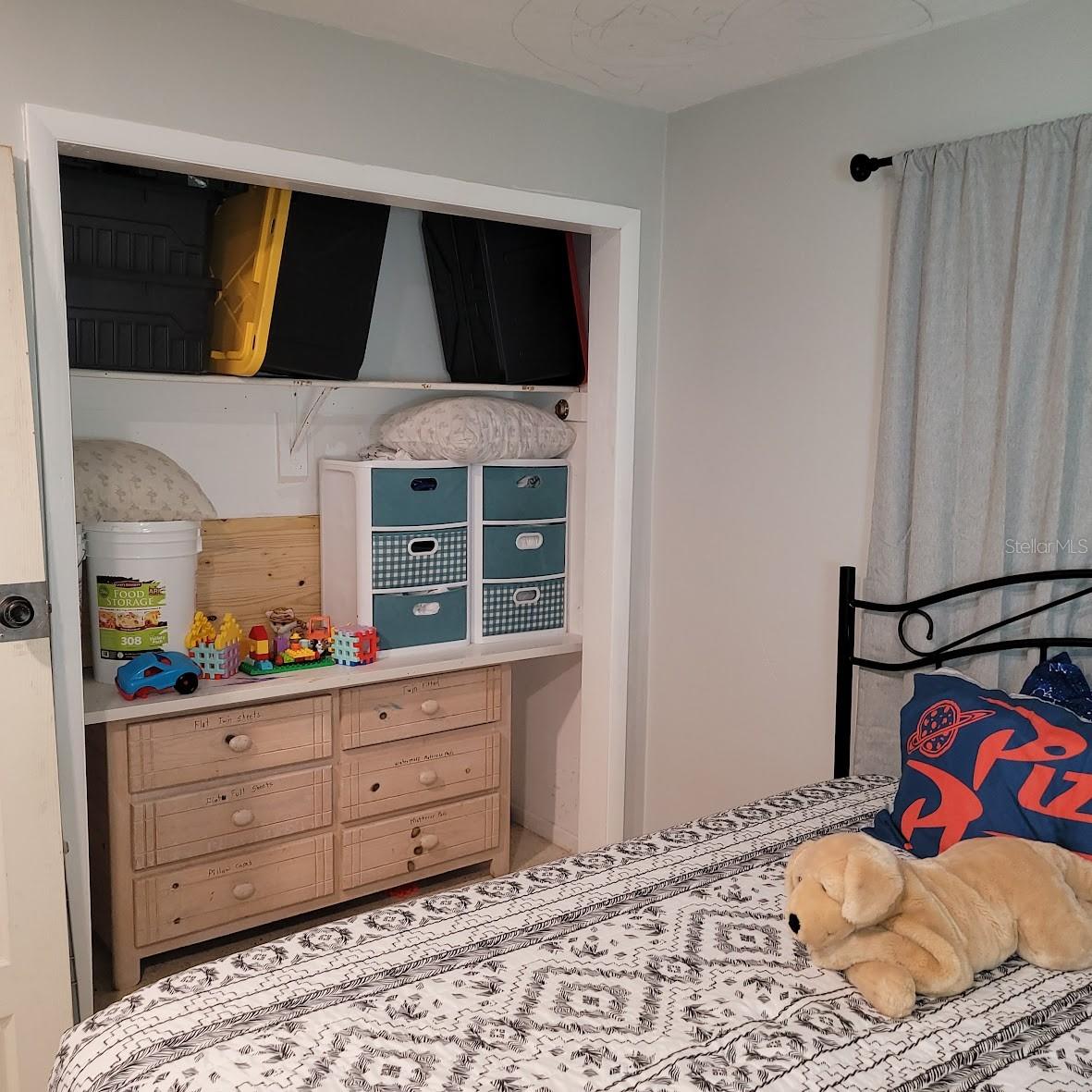 The closet has a dresser and shelf built into it which makes a great "play" area.