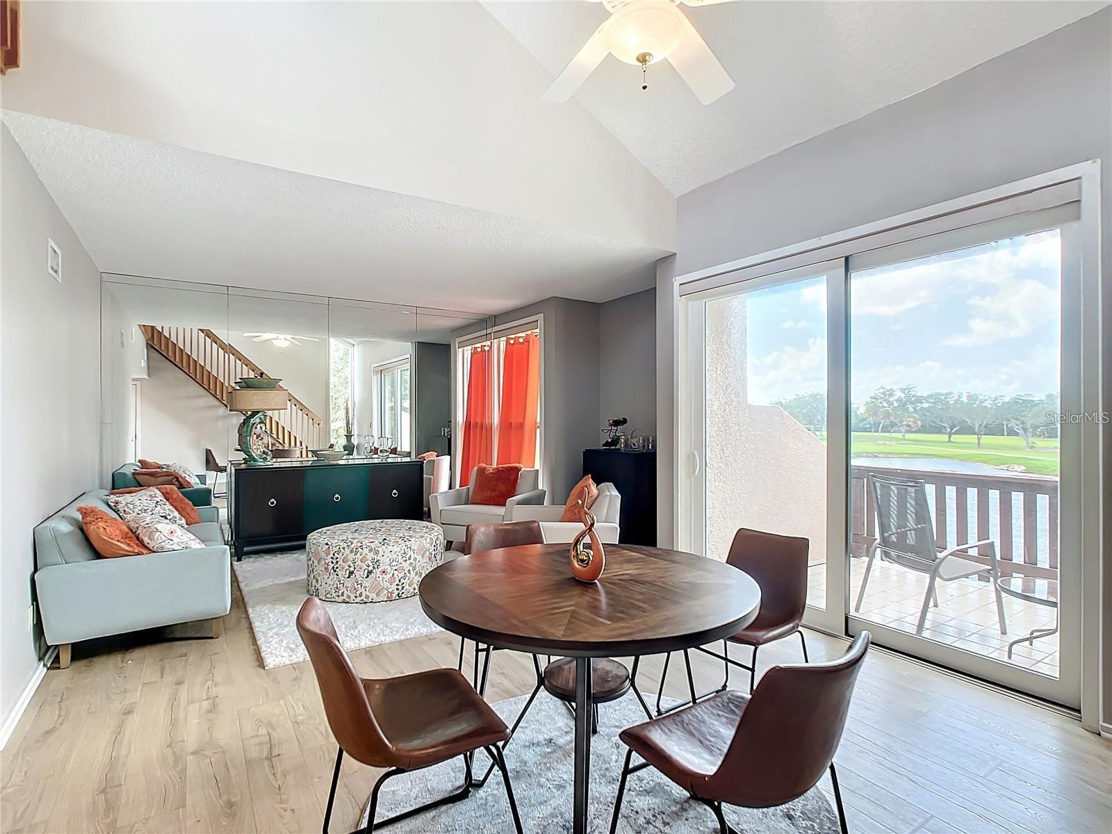 Just off the dining area, the living room is prominently featured, & only a few steps away, sliding doors open to extend your living space outdoors, perfect for enjoying the fresh air and outdoor living.