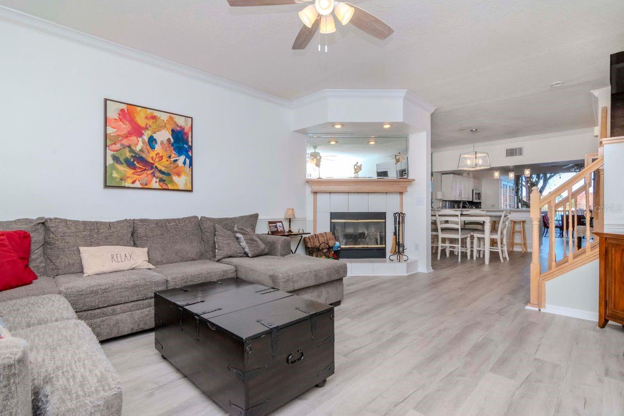 Living room and entrance for dining area.