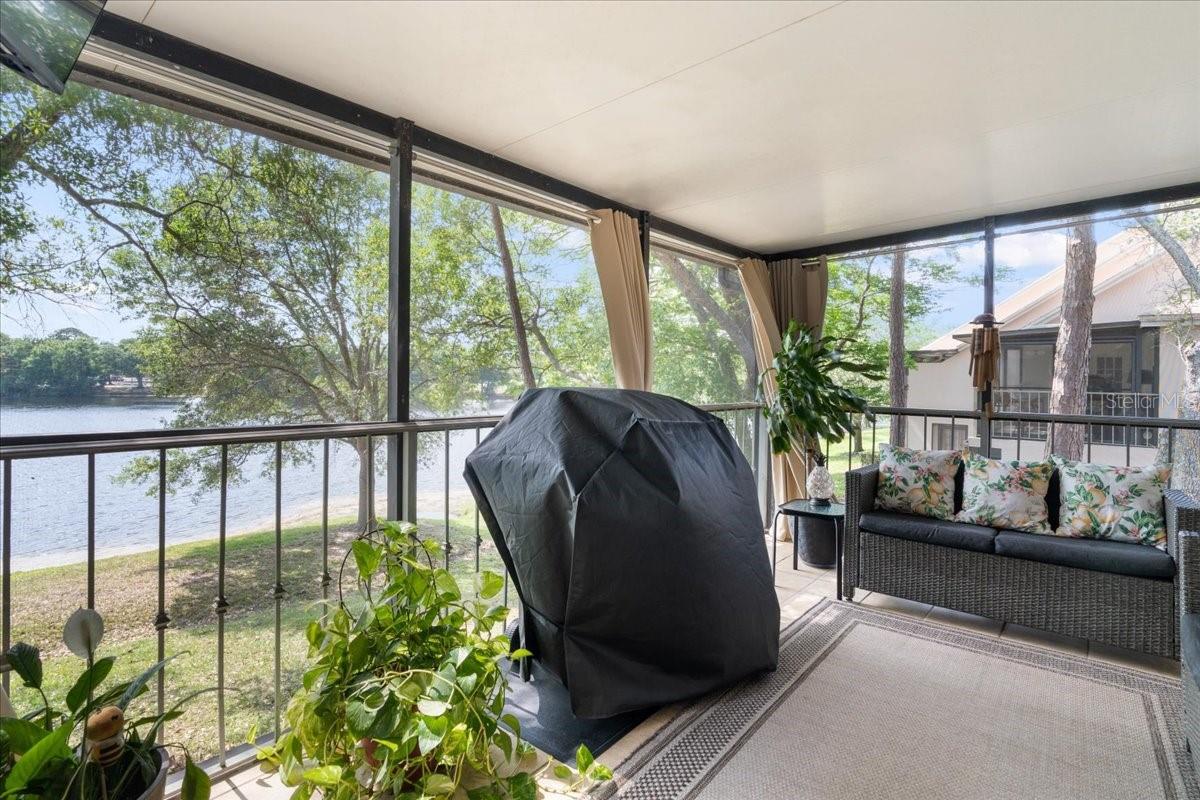 Screened porch with lake view