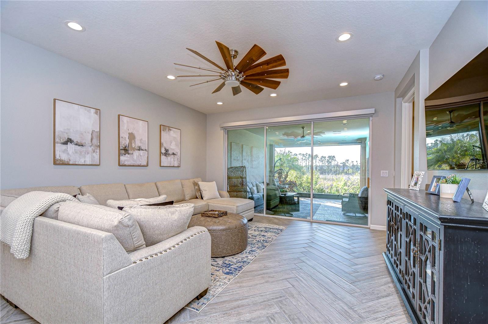 Living room is well appointed with plenty of space and Alexa enabled recessed lights!