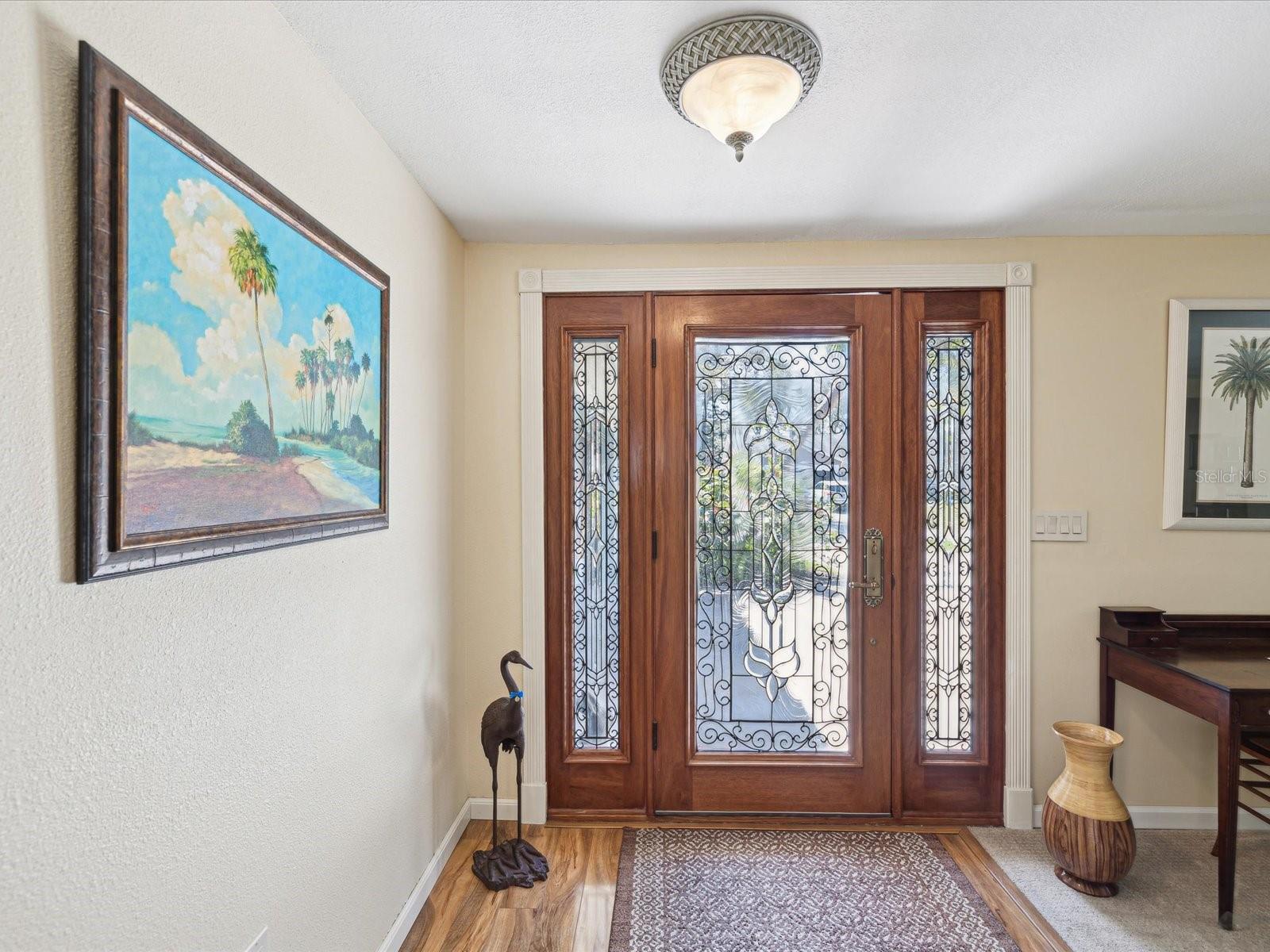 Wonderful Entry w/ Leaded Glass Door and Sidelights