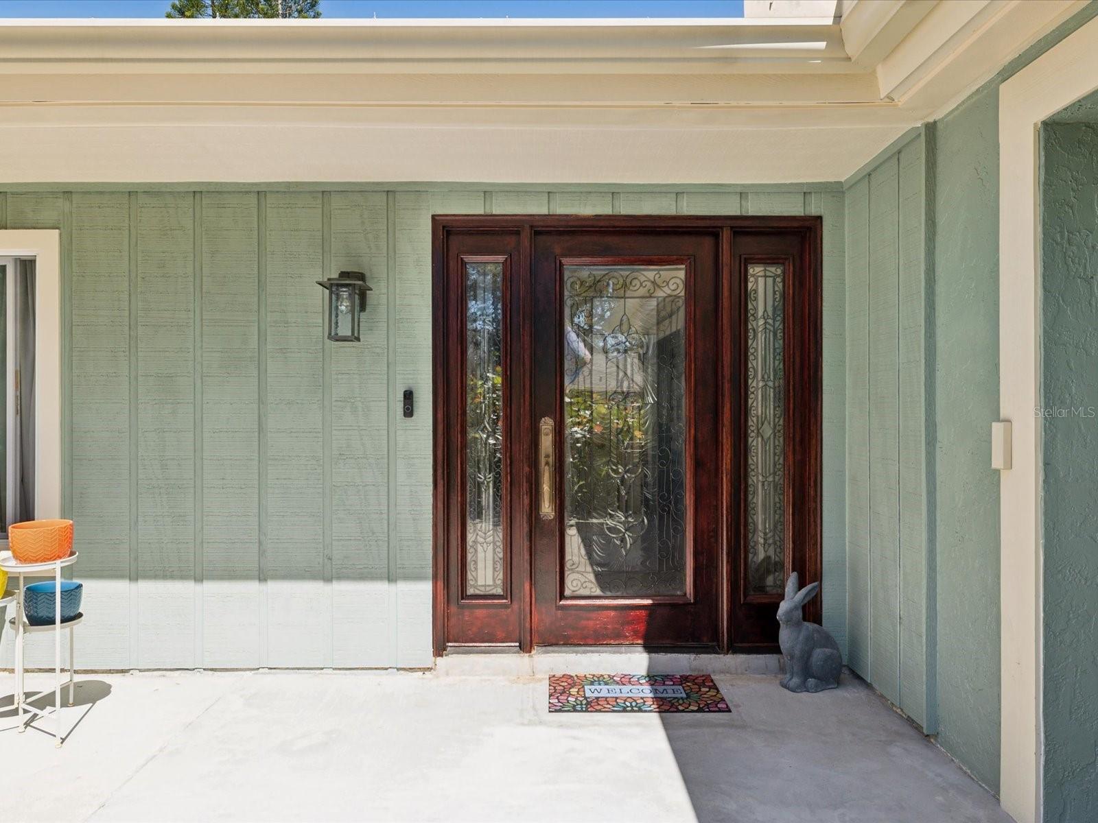 Gorgeous Front Door w/ Leaded Glass Sidelights