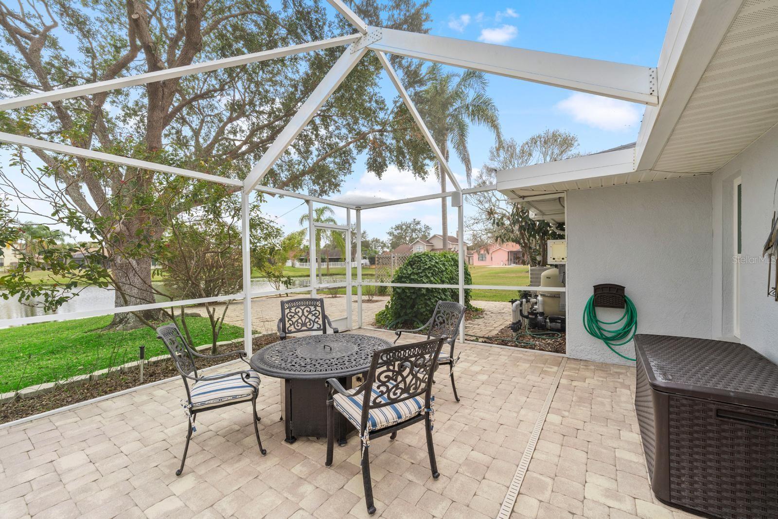 patio with pavers inside cage