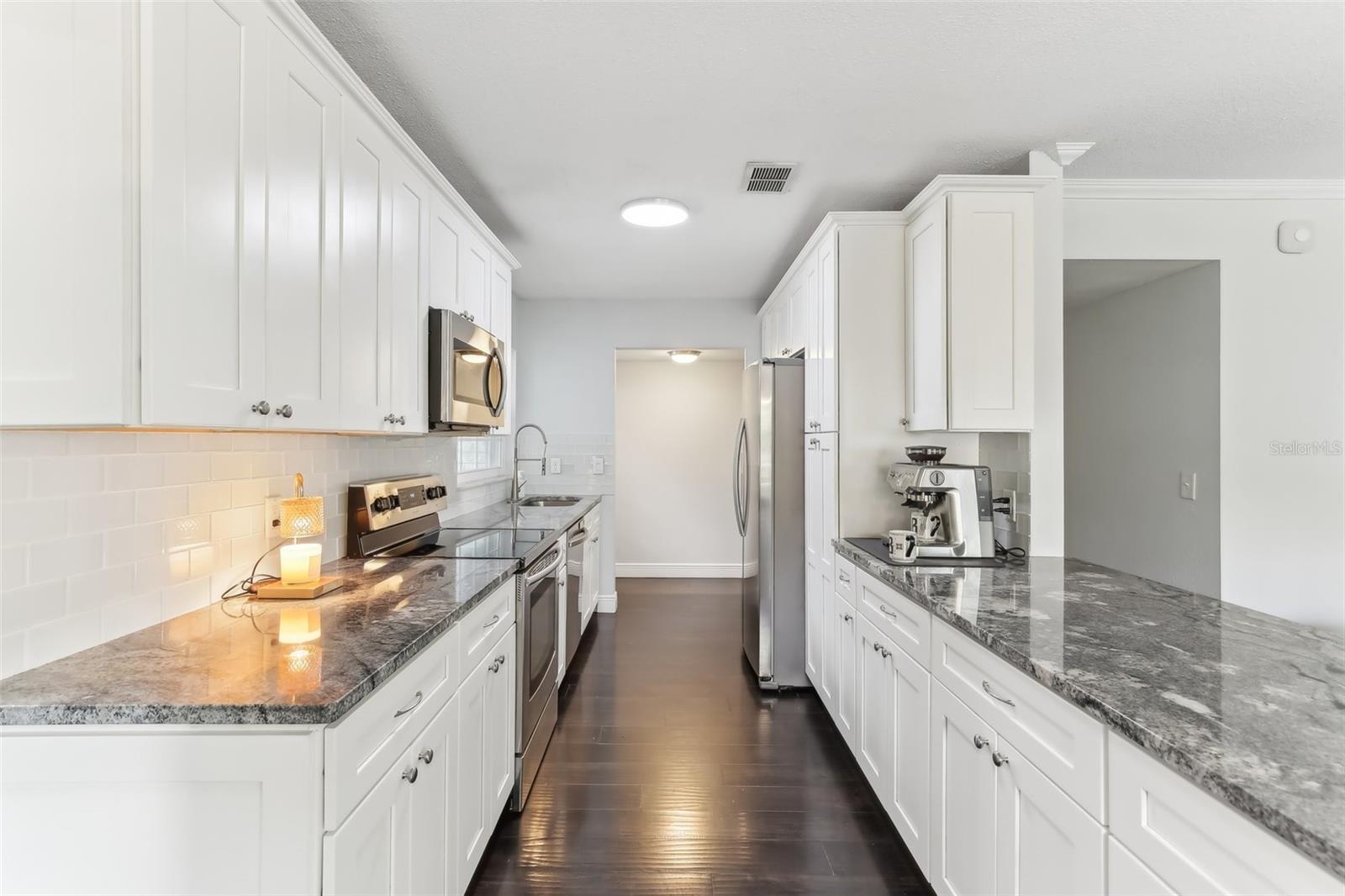 Ample cabinet and countertop space