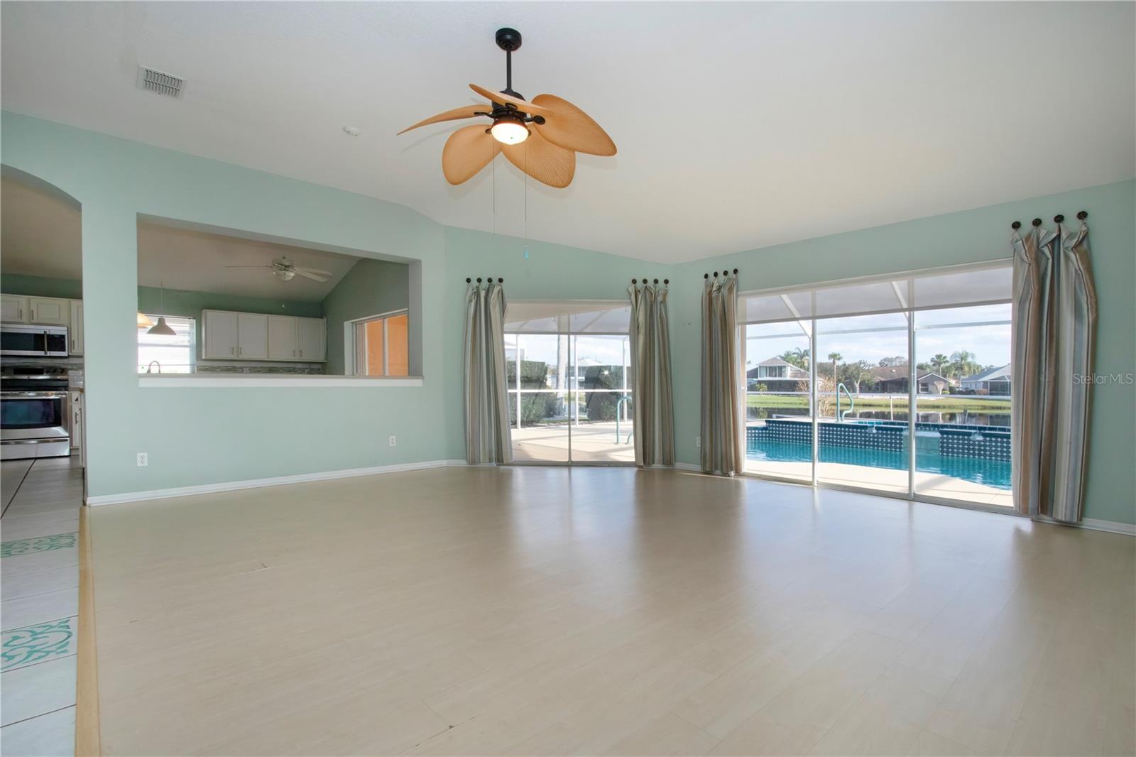 Great Room w/sliders to the pool & spa area