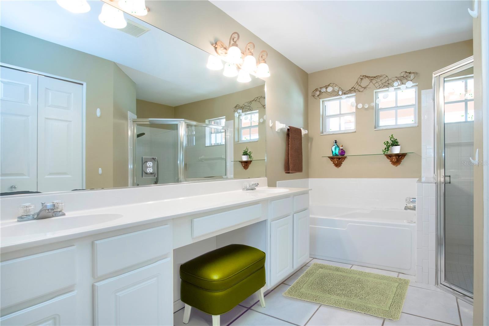 Staged Primary Bath w/Garden tub, Walk in Shower, Dual sinks