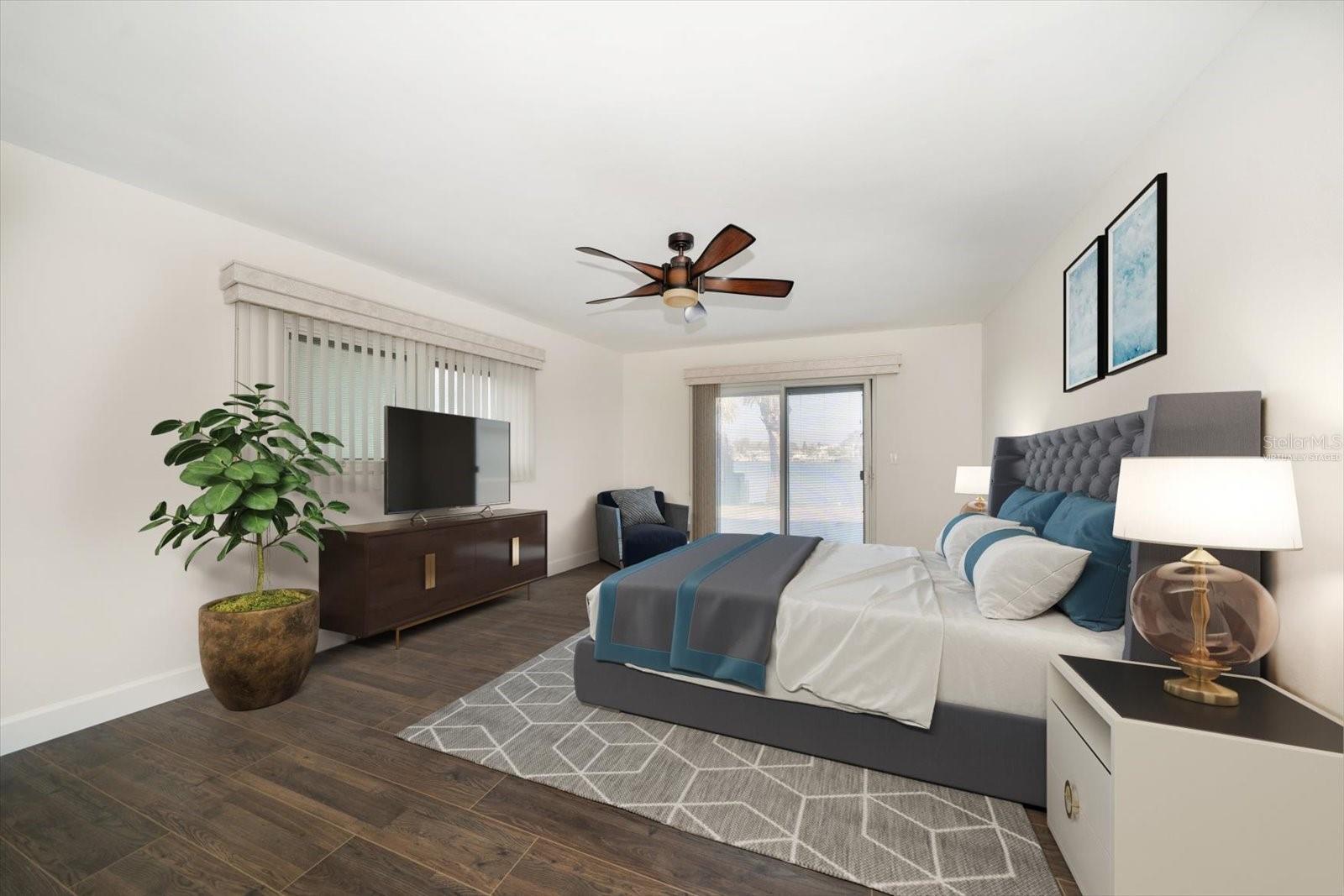 Virtually Staged -Primary Bedroom with Sliders directly to the Pool