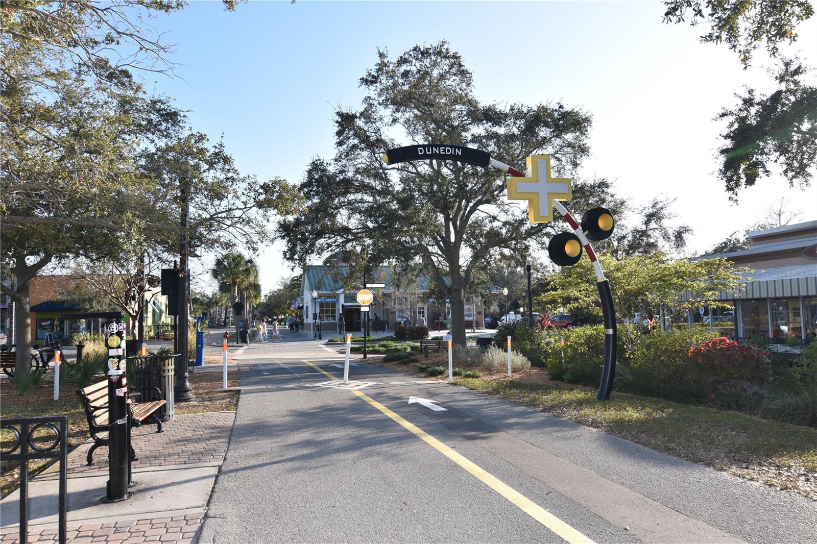 Pinellas Trail going  through downtown Dunedin.