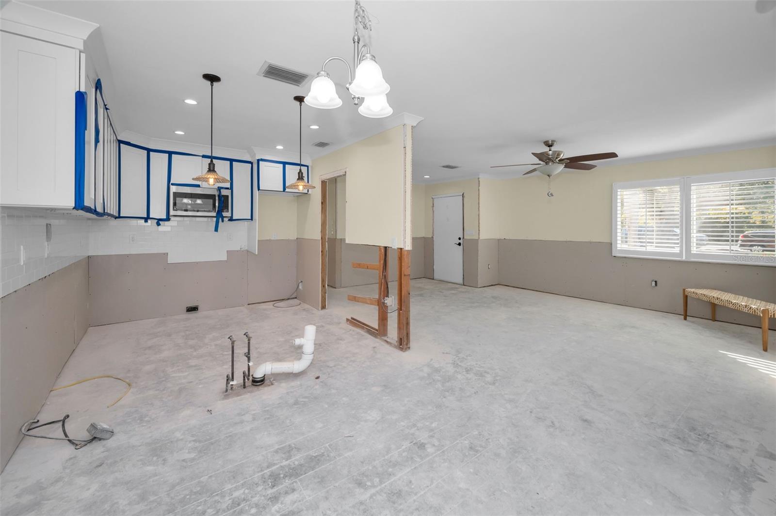 View from Dining Room of Kitchen and Living Room