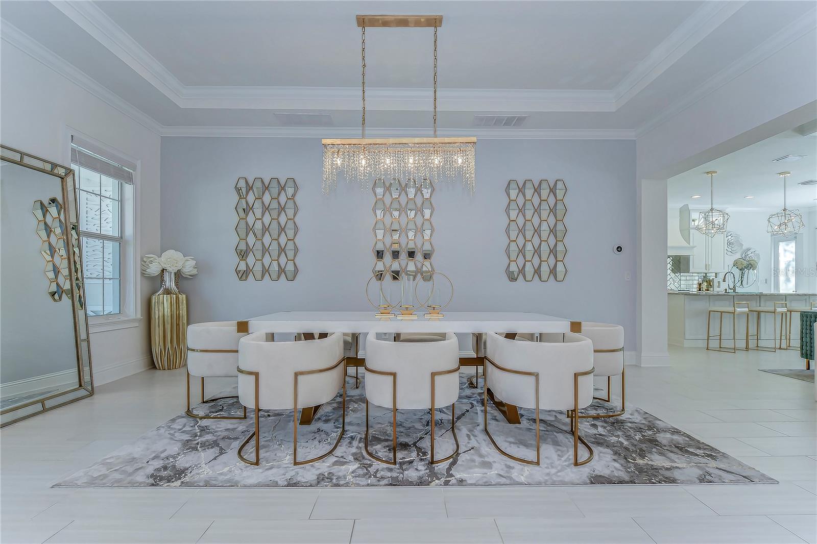 Step into opulence with this exquisitely designed dining room, where elegance meets modern flair.