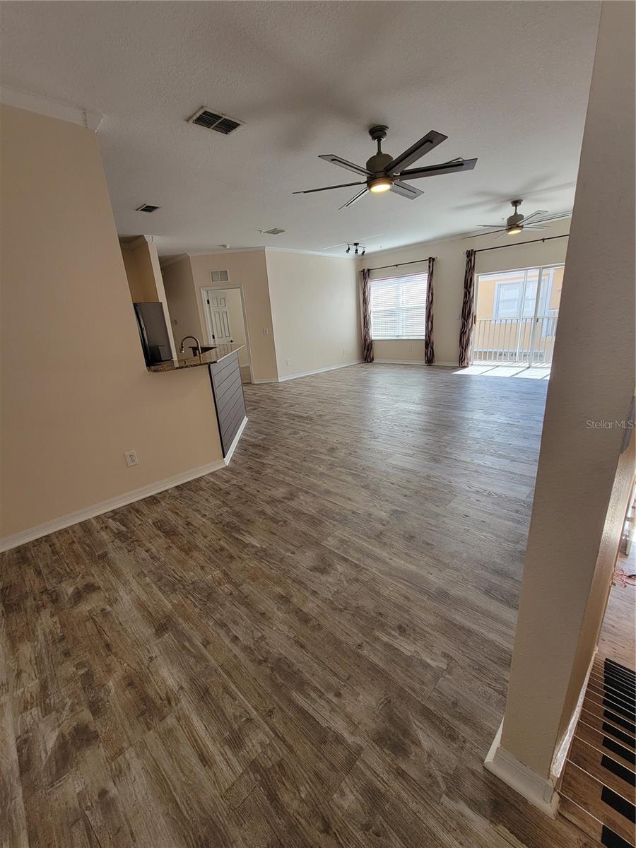 Living Room/Kitchen from Entry at top of the stairs