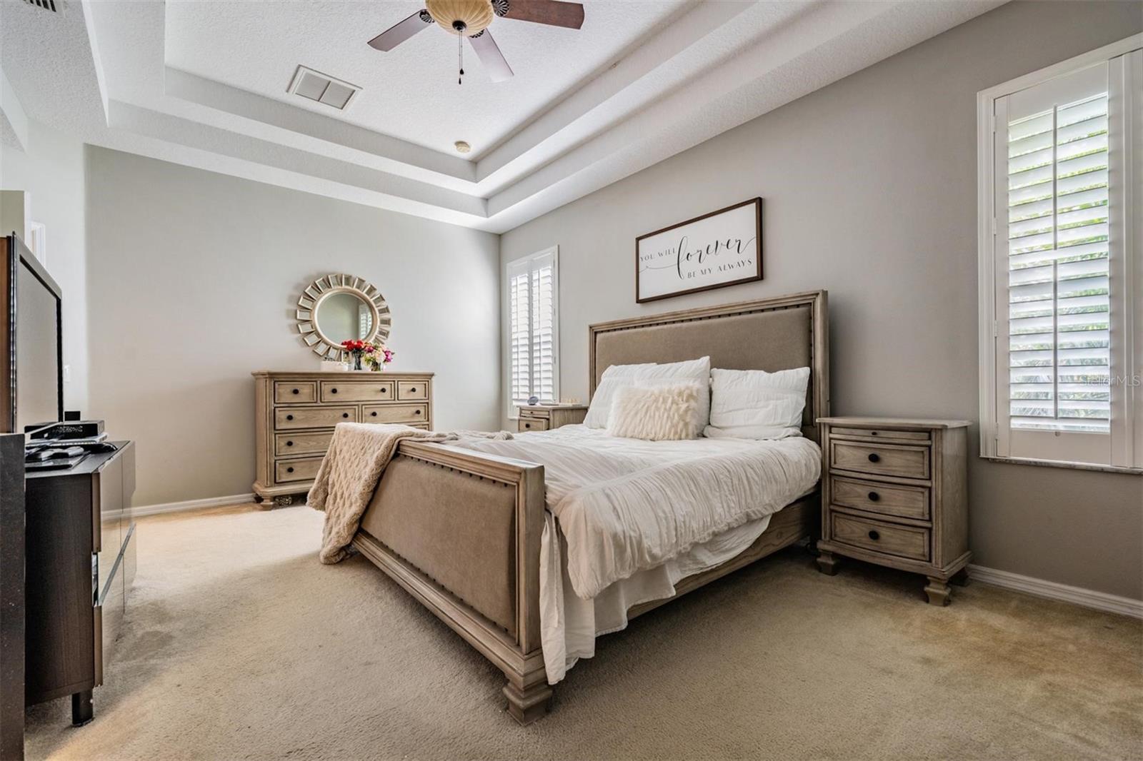 Master bedroom with a double trey ceiling