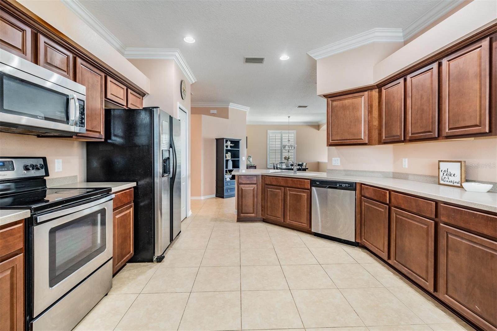 All stainless appliances and more than ample counter and cabinet space