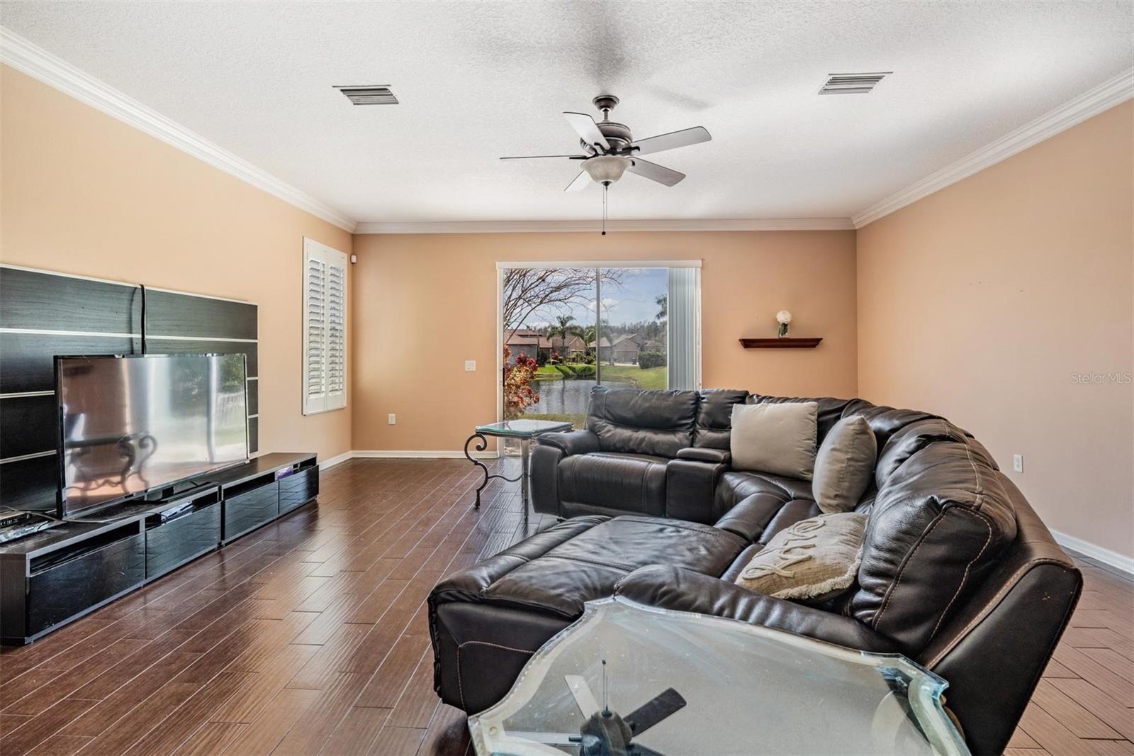 Family room with pond view