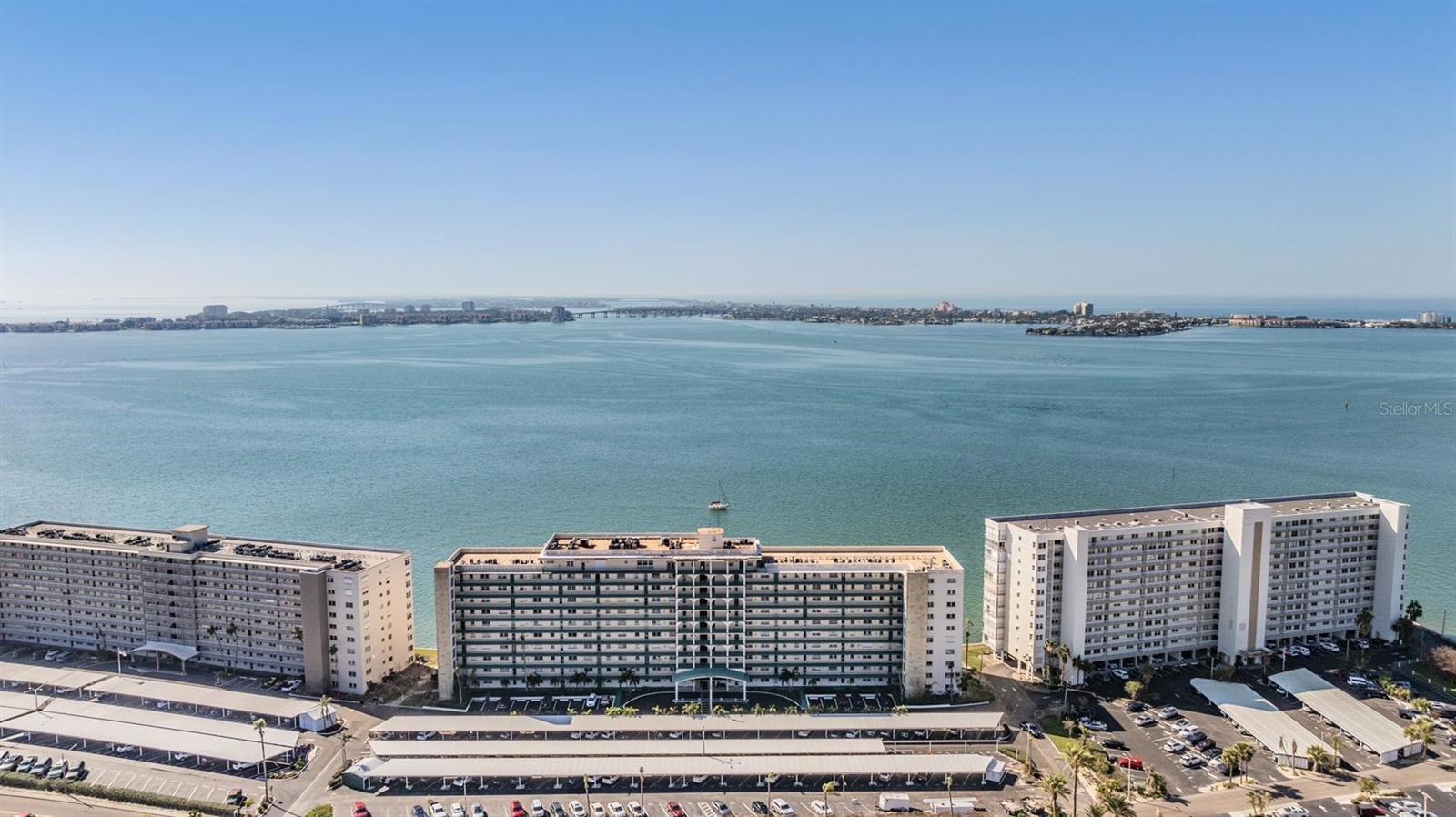 Aerial view of waterfront building