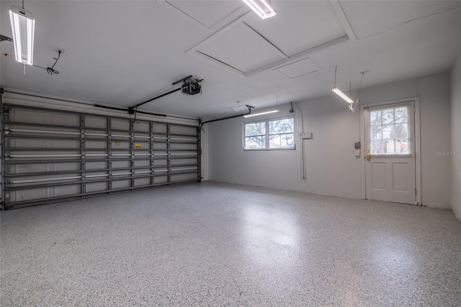 Garage with fresh epoxy floor