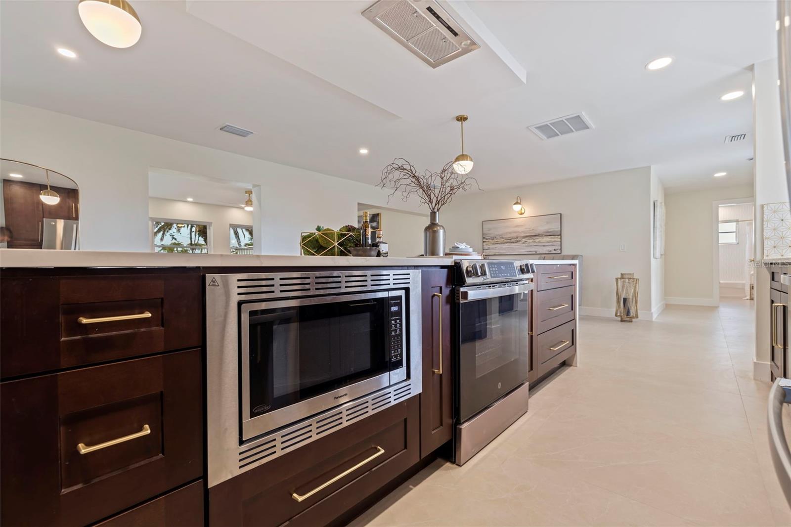 In-island microwave - and deep, slow close cabinetry