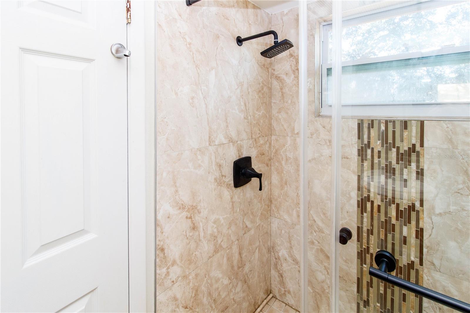 Master Shower with NEW Shower door & rainfall shower head