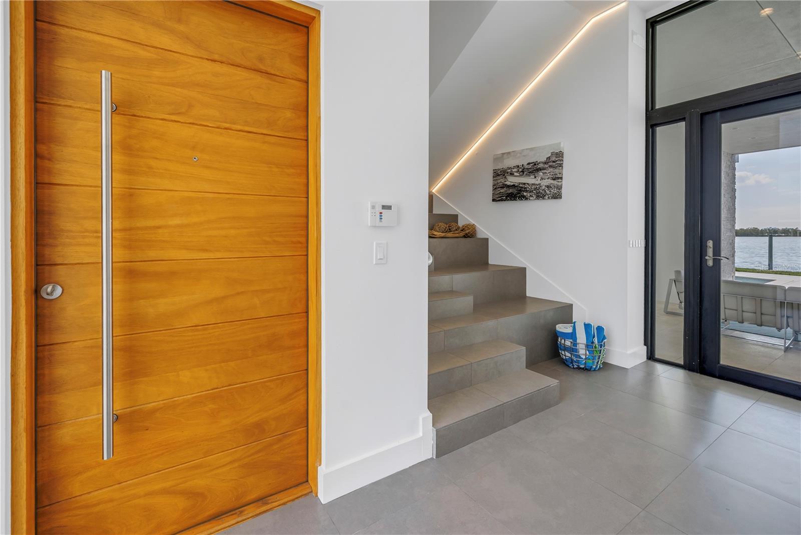 Modern front door in foyer.