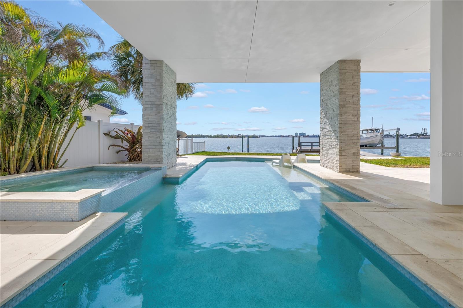 Saltwater heated pool and hot tub.