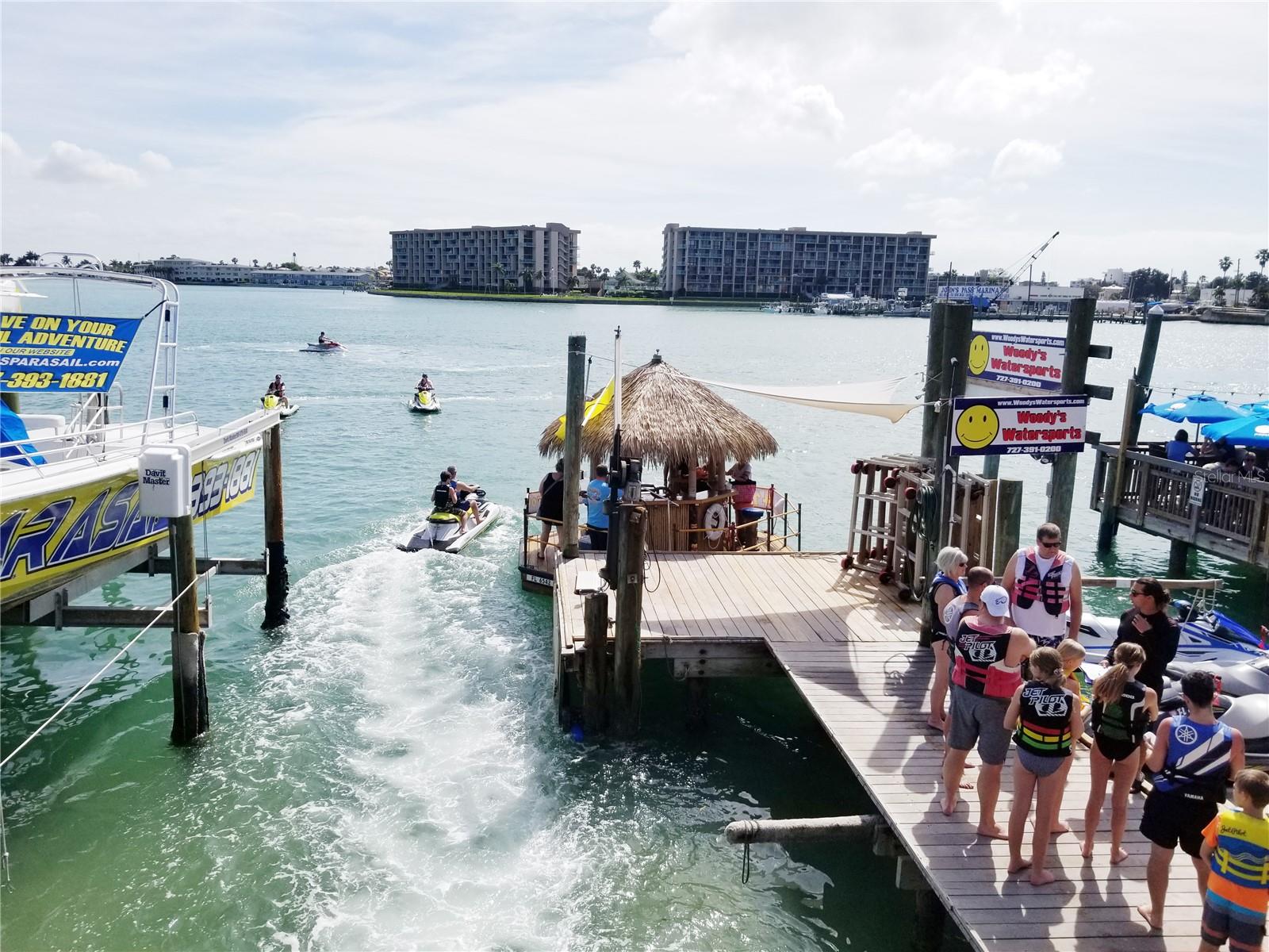 Johns Pass, where you can Rent Jet Skis or Parasail, Pirate ship, Tiki Float, Dolphin Watches and more!