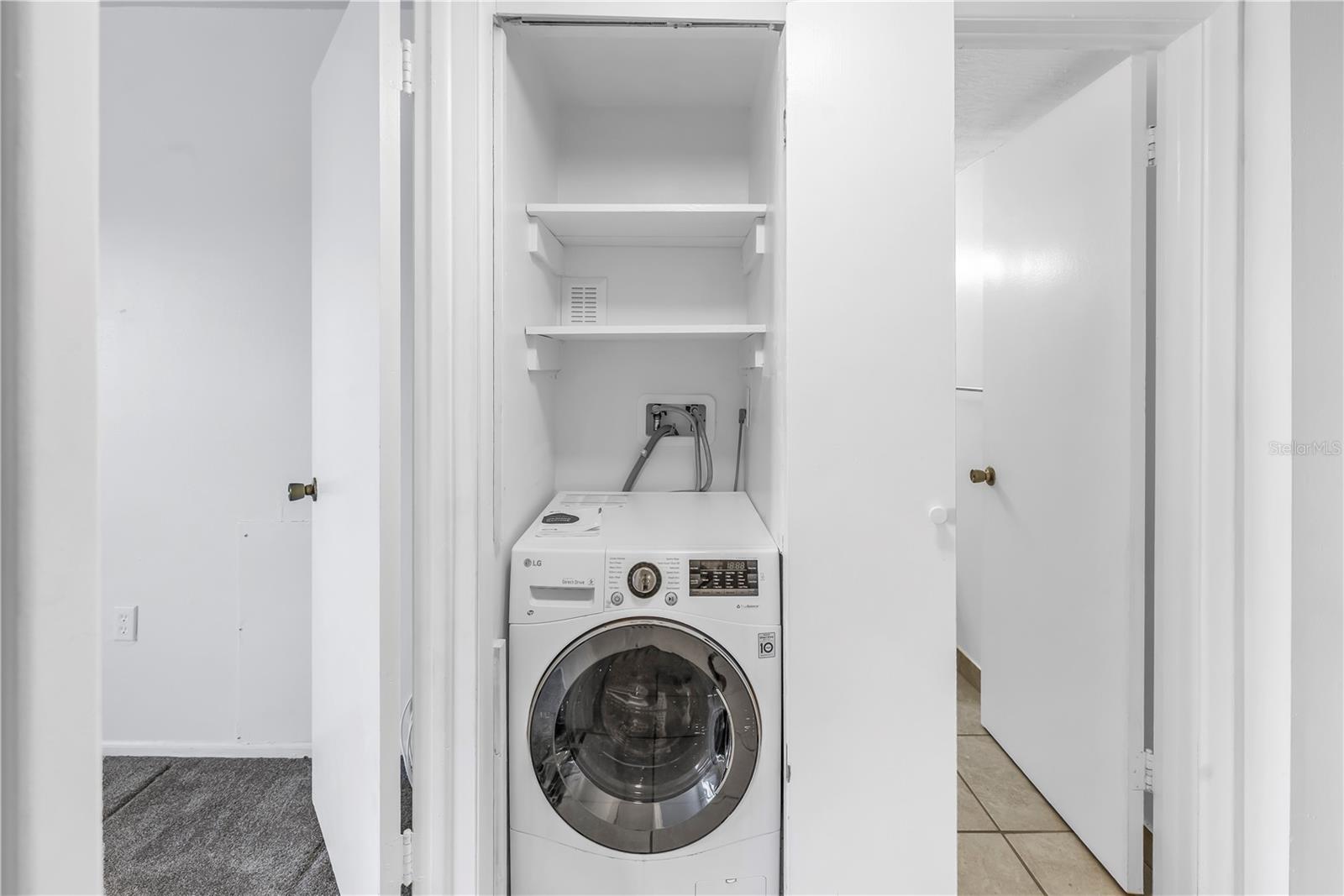 Laundry closet with space to add a stackable dryer.